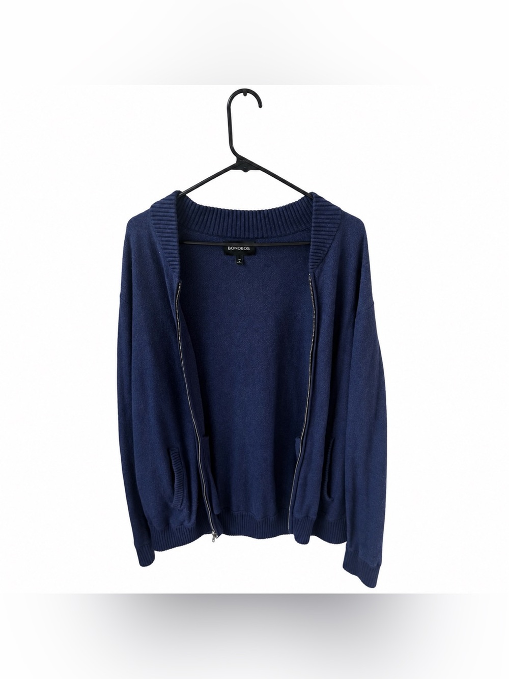 Bonobos Navy Full Zip Knit Cardigan Sweater Mens XL Slim